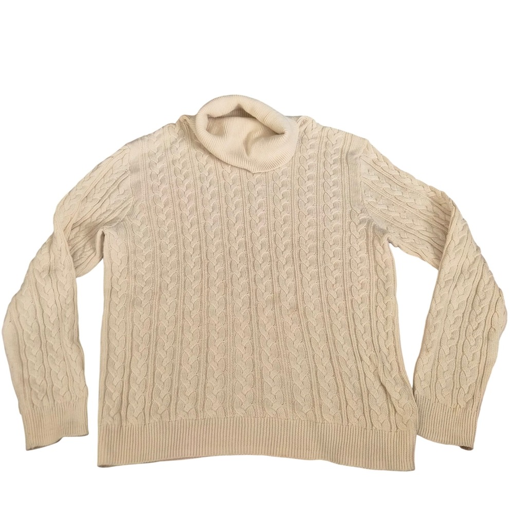 HM Basic Cable Knit Turtleneck Sweater Cream Beige Women Large Long Sleeve